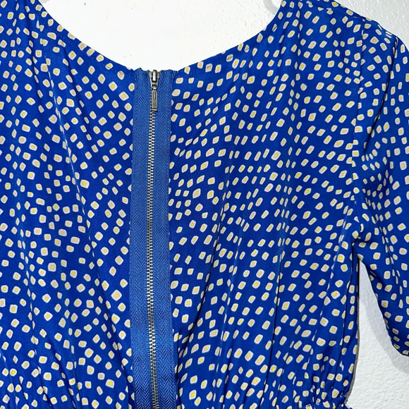 Women's BCBGeneration Blue Yellow Polka Dot Peplum Blouse XS Pockets Zip Up - Picture 6 of 13